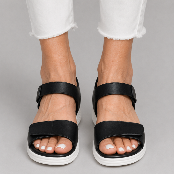 Women's Open Toe Platform Sandals with Two Adjustable Hook and Loop Straps