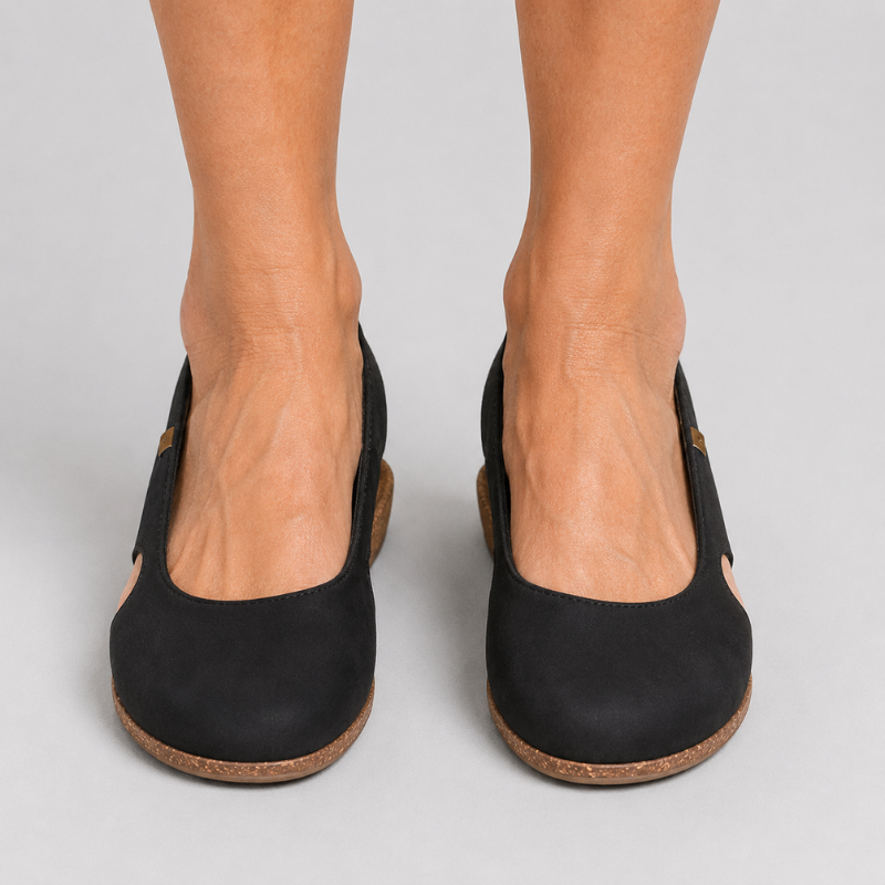 Women's Slingback Flats with Round Toe and Cork Wedge Sole