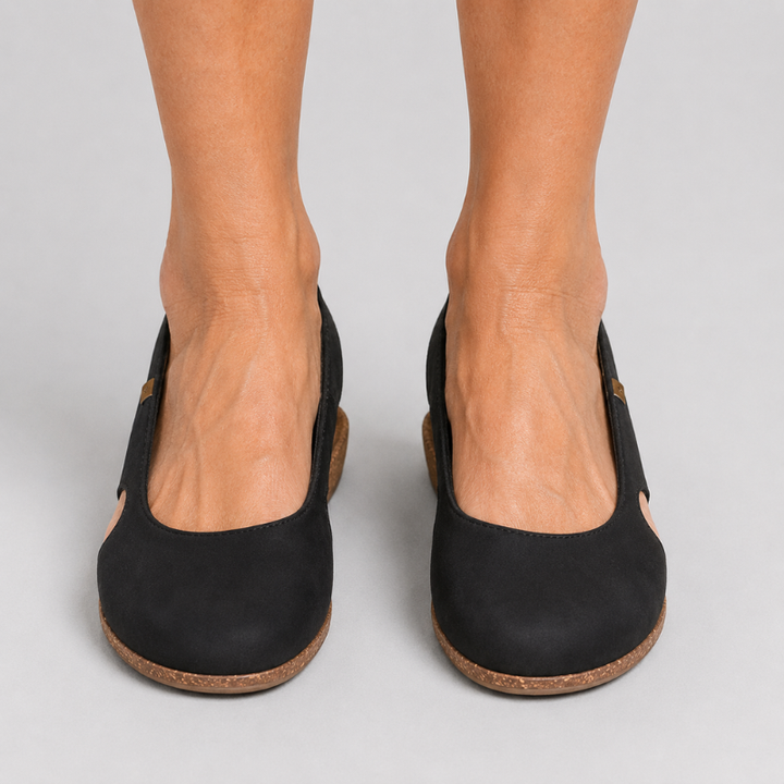 Women's Slingback Flats with Round Toe and Cork Wedge Sole