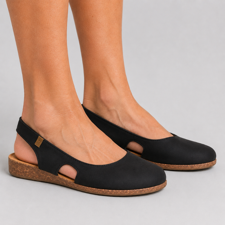 Women's Slingback Flats with Round Toe and Cork Wedge Sole