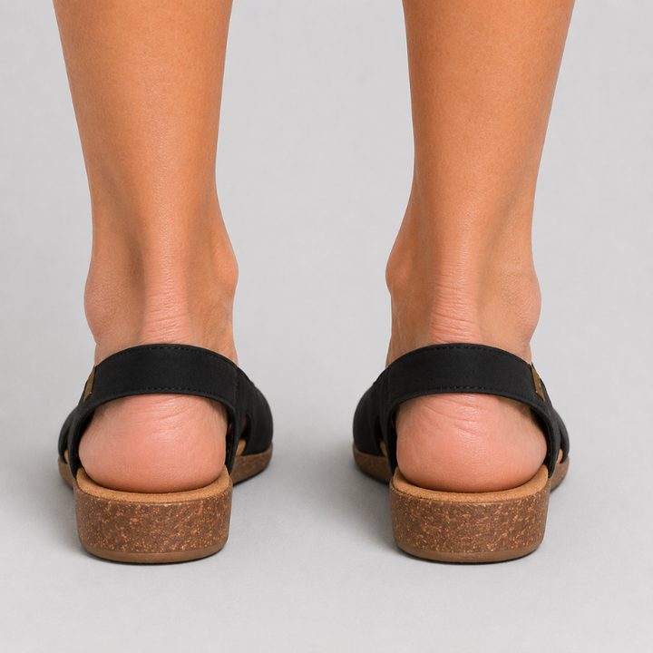 Women's Slingback Flats with Round Toe and Cork Wedge Sole