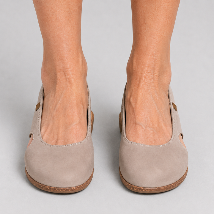 Women's Slingback Flats with Round Toe and Cork Wedge Sole