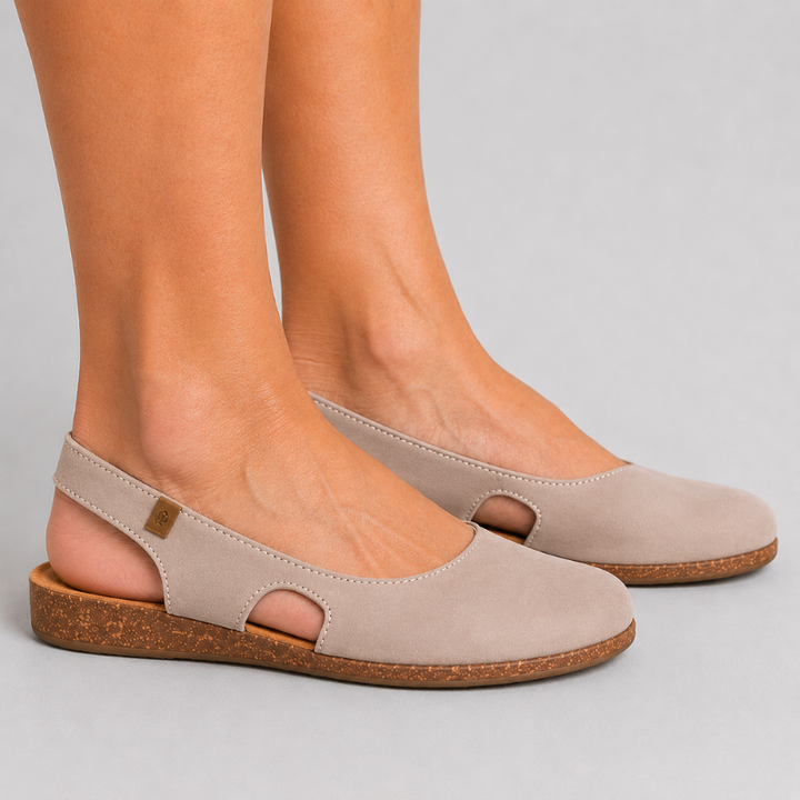 Women's Slingback Flats with Round Toe and Cork Wedge Sole