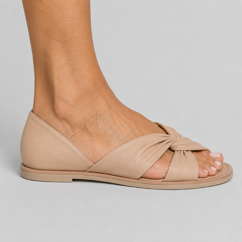 Women's Flat Slip-On Sandals with Twisted Knot Strap and Open Toe