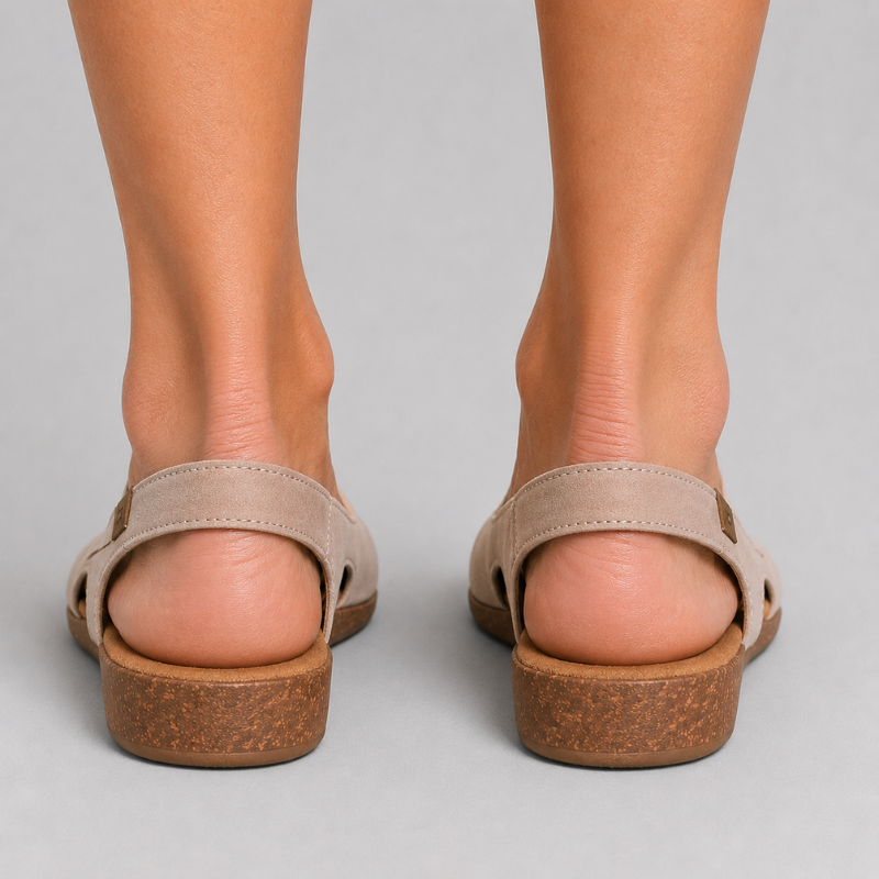 Women's Slingback Flats with Round Toe and Cork Wedge Sole