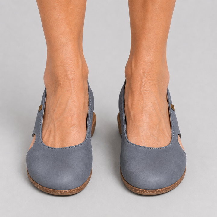 Women's Slingback Flats with Round Toe and Cork Wedge Sole
