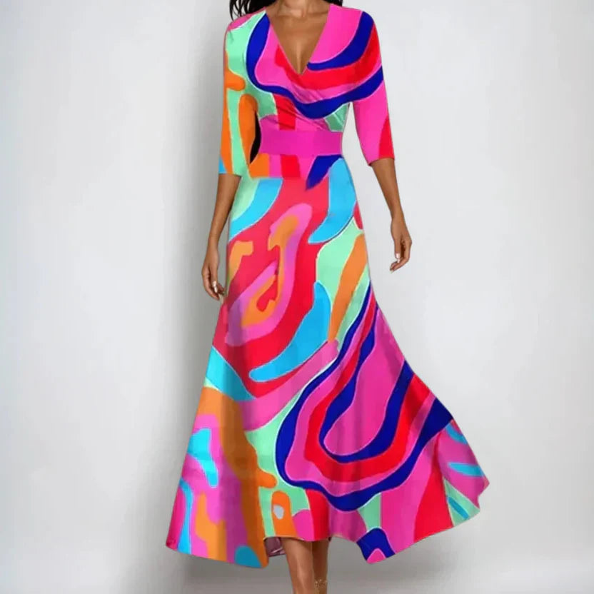 Women's Elegant Floral Wrap Maxi Dress Long Sleeve