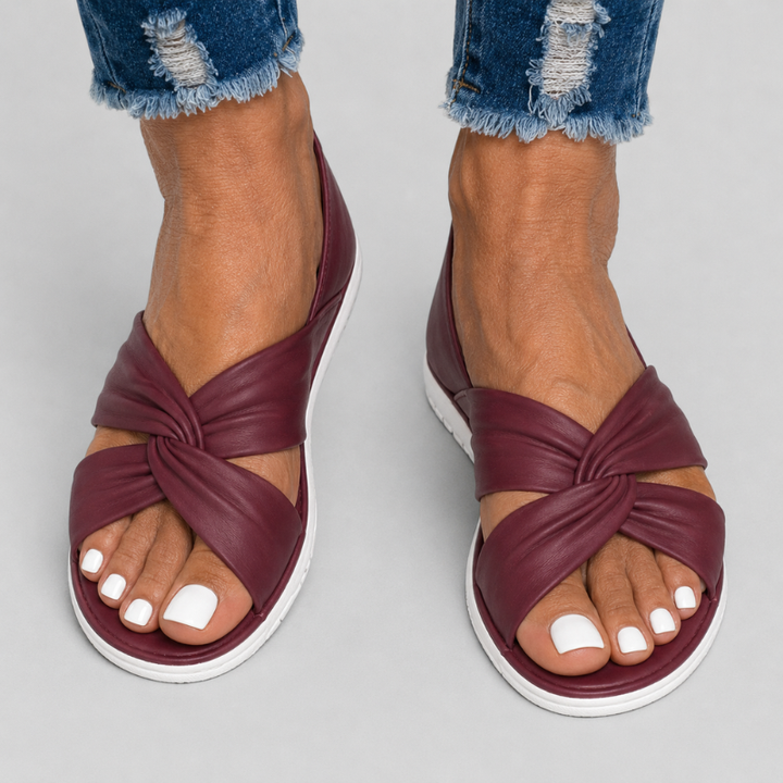 Women's Flat Slip-On Sandals with Twisted Knot Strap and Open Toe