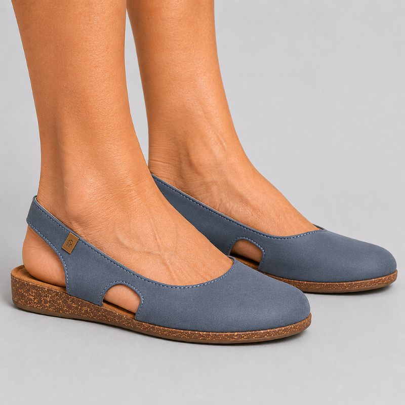 Women's Slingback Flats with Round Toe and Cork Wedge Sole