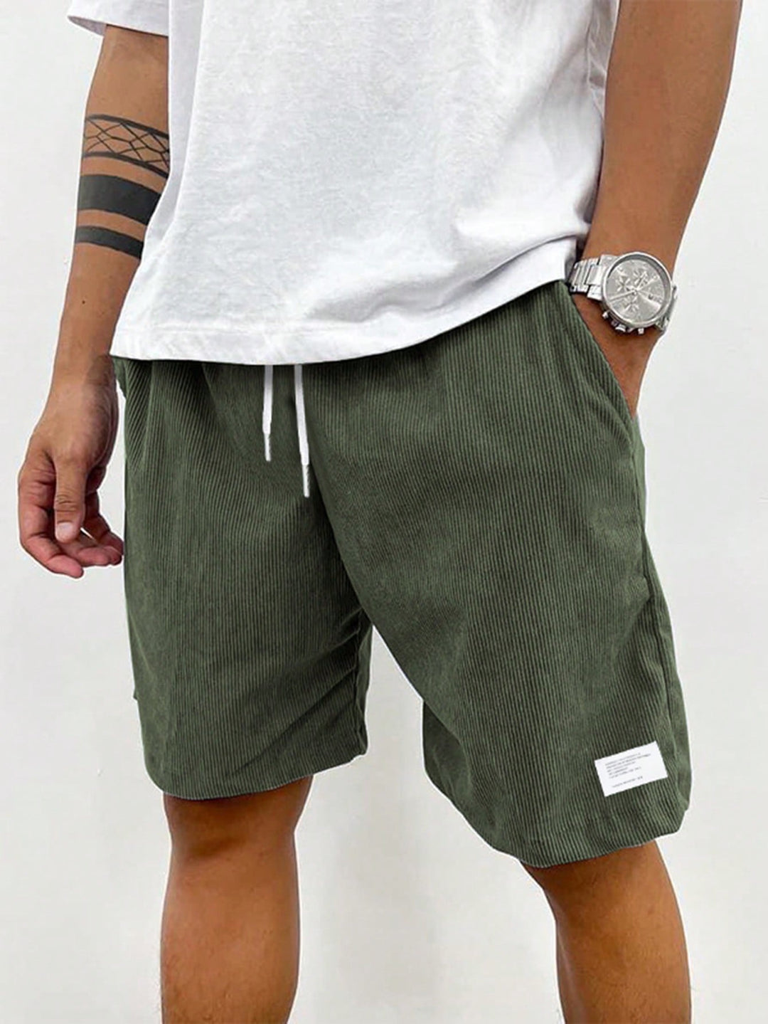 Men's Corduroy Shorts Elastic Waist Relaxed Fit Casual