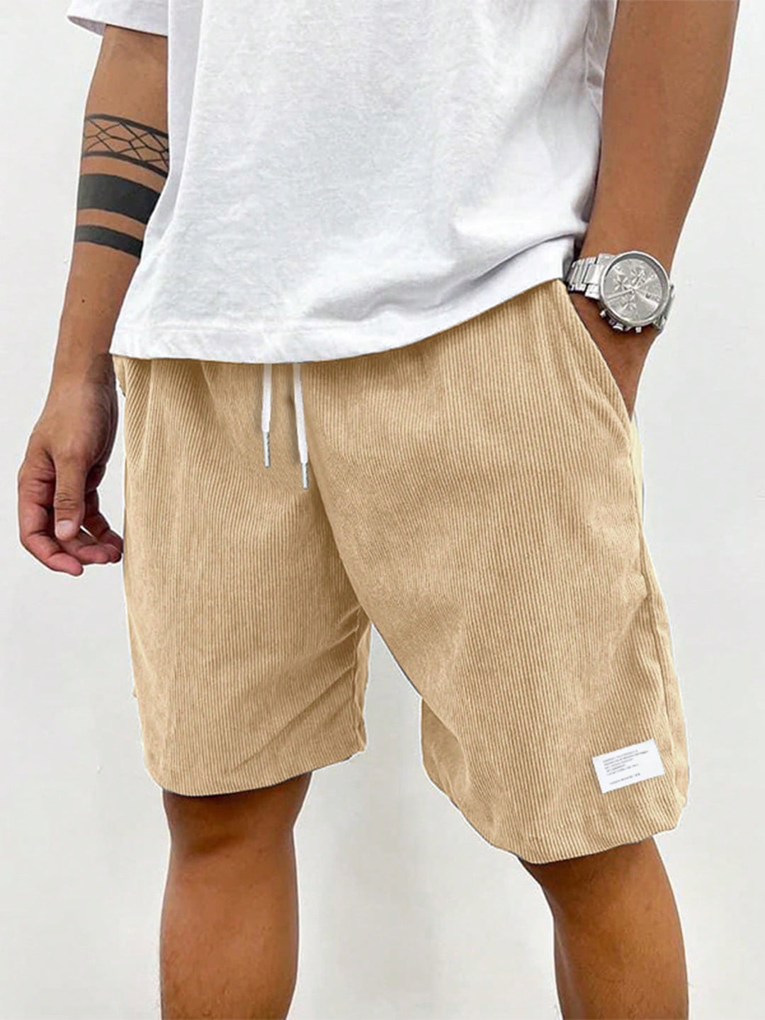 Men's Corduroy Shorts Elastic Waist Relaxed Fit Casual