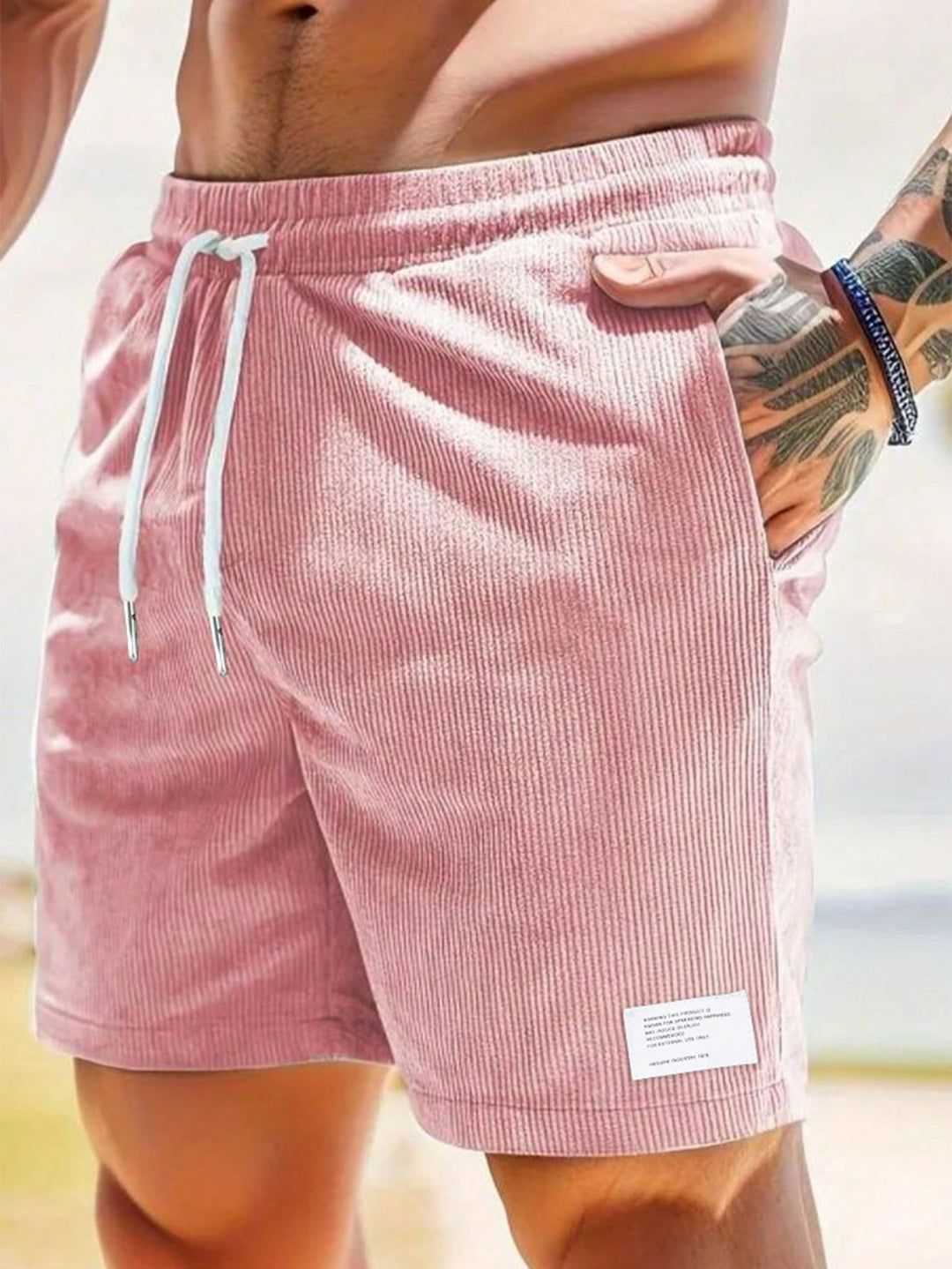 Men's Corduroy Shorts Elastic Waist Relaxed Fit Casual