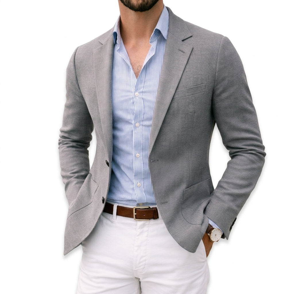 Men's Knit Blazer with Notched Lapel