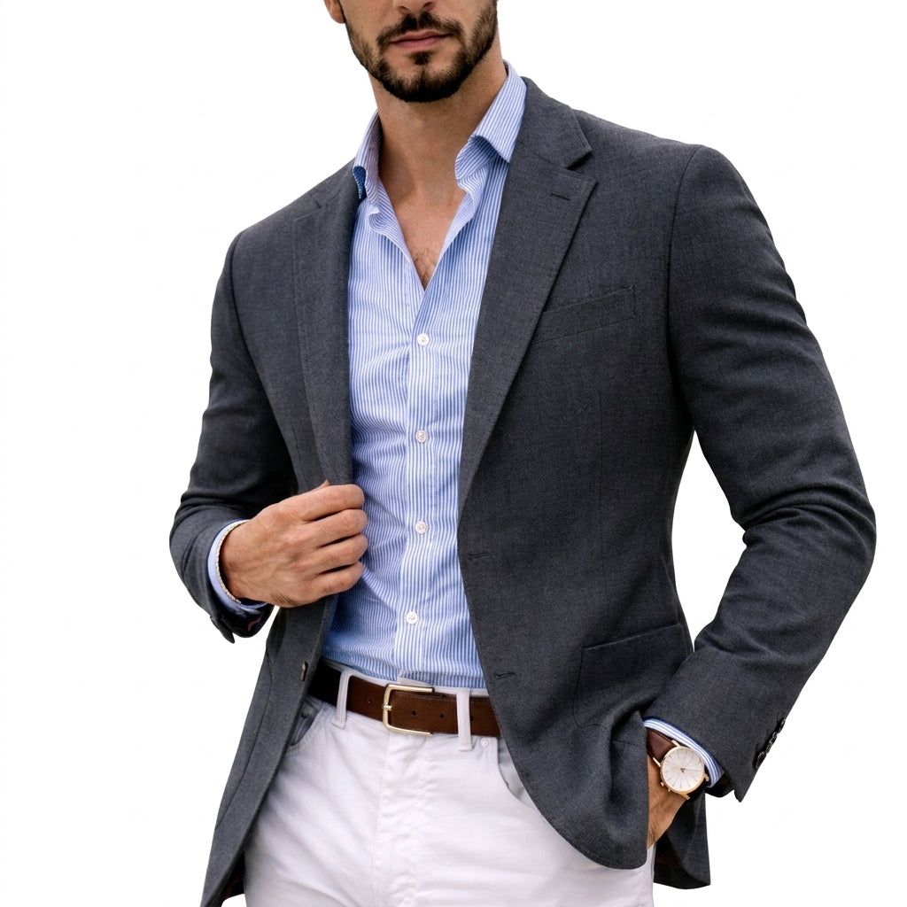 Men's Knit Blazer with Notched Lapel