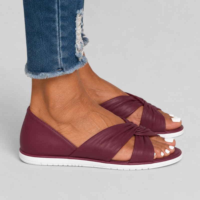 Women's Flat Slip-On Sandals with Twisted Knot Strap and Open Toe