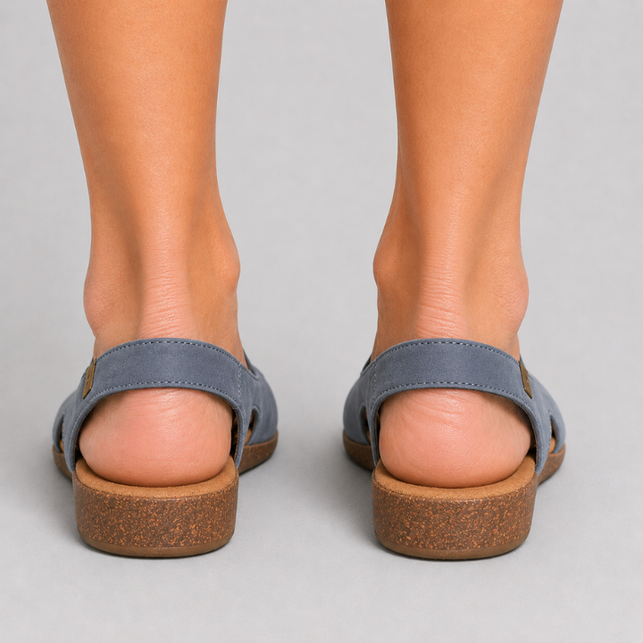 Women's Slingback Flats with Round Toe and Cork Wedge Sole