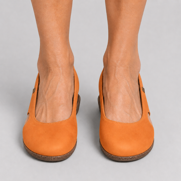 Women's Slingback Flats with Round Toe and Cork Wedge Sole