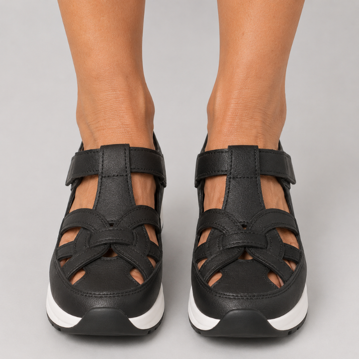 omen's Cage Sandals with Velcro Strap Closure and Chunky Platform Sole