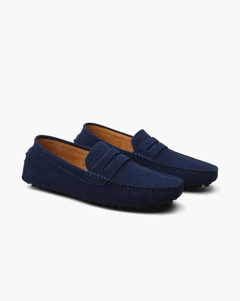 Men's Suede Driver Slip-On Loafers with Penny Strap and Closed Toe