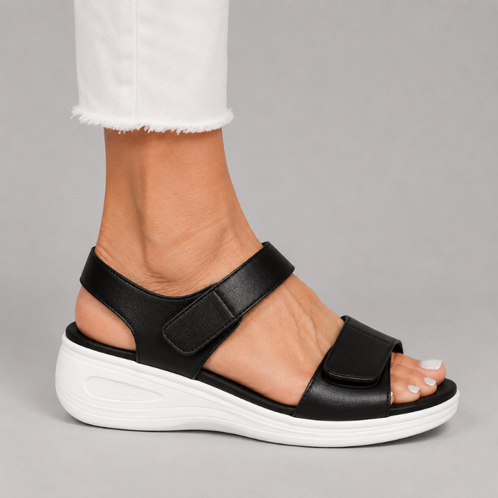 Women's Open Toe Platform Sandals with Two Adjustable Hook and Loop Straps