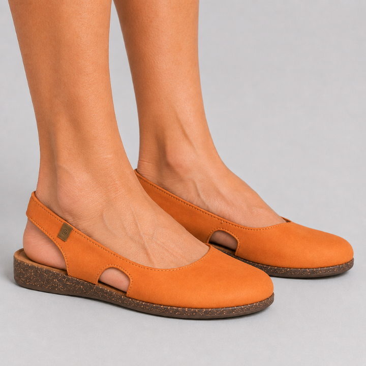 Women's Slingback Flats with Round Toe and Cork Wedge Sole