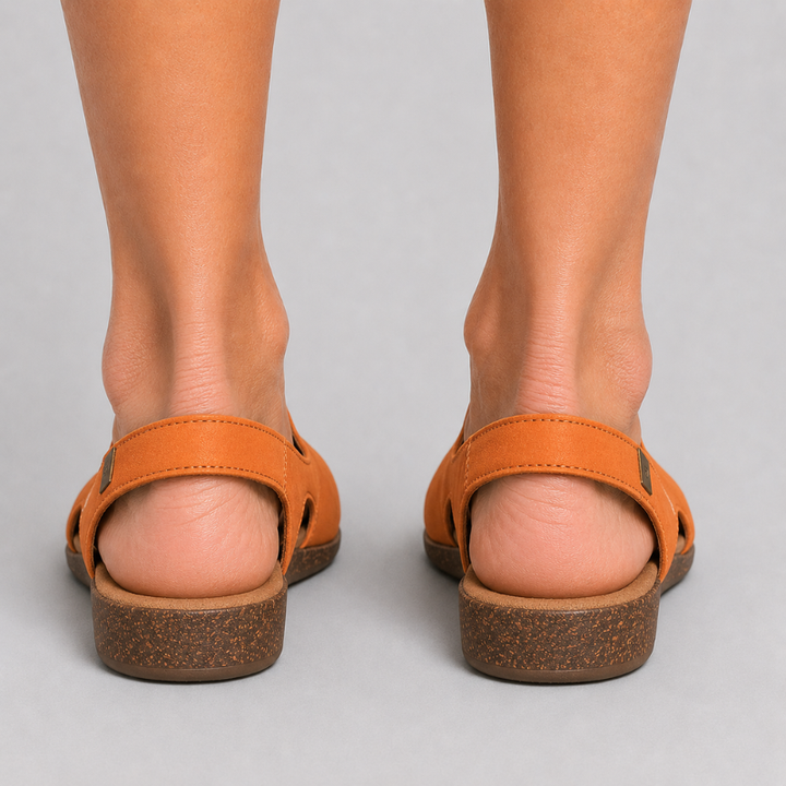 Women's Slingback Flats with Round Toe and Cork Wedge Sole