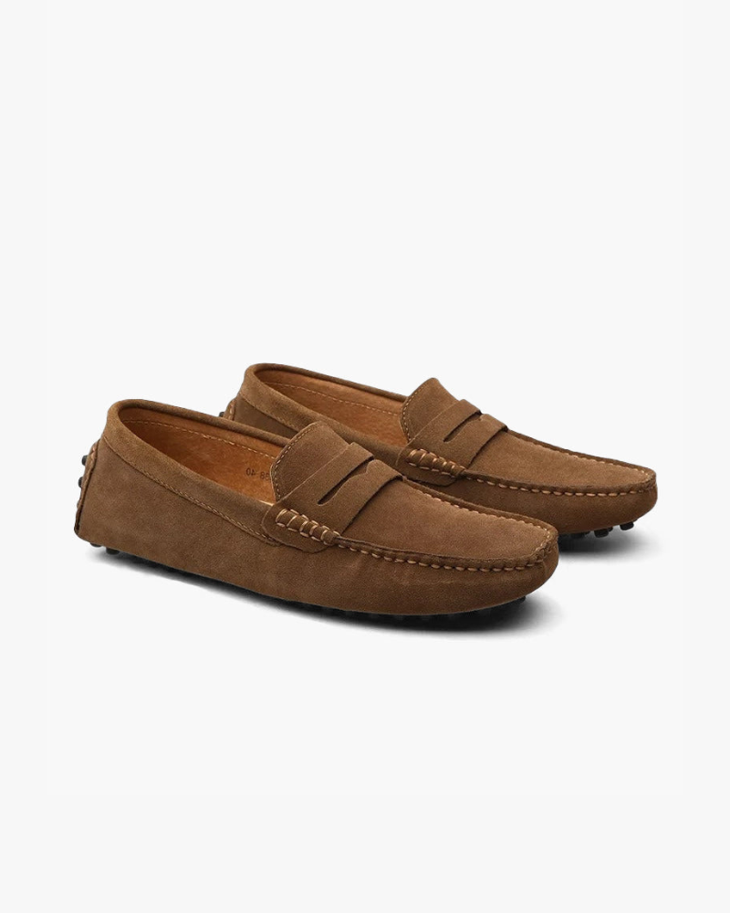 Men's Suede Driver Slip-On Loafers with Penny Strap and Closed Toe