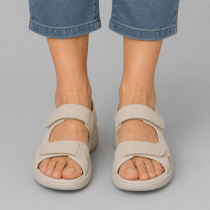 Women's Open Toe Sandals with Two Adjustable Hook and Loop Strap