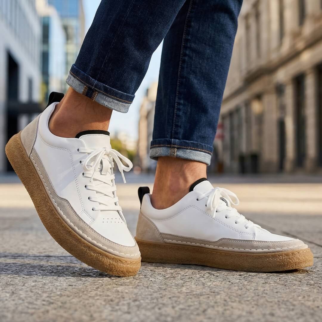 Leather Lace-Up Low Top Sneakers Gum Rubber Sole