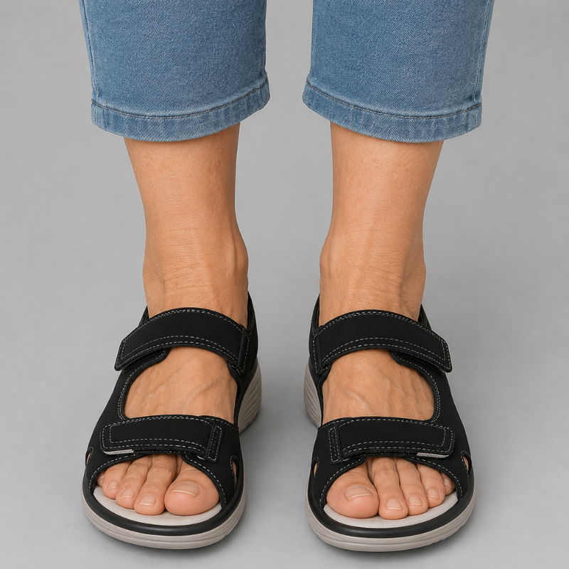 Women's Open Toe Sandals with Two Adjustable Hook and Loop Strap