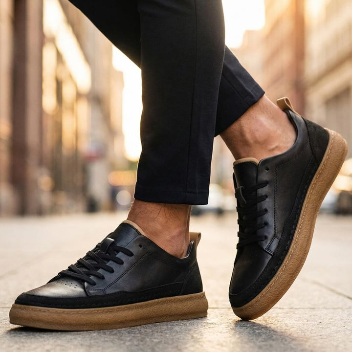 Leather Lace-Up Low Top Sneakers Gum Rubber Sole