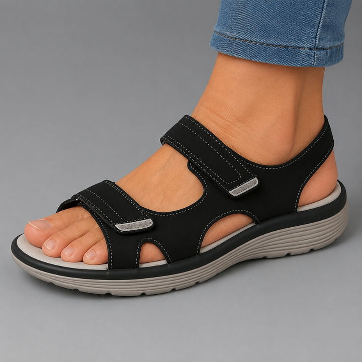 Women's Open Toe Sandals with Two Adjustable Hook and Loop Strap