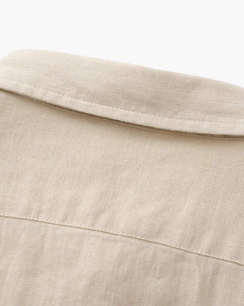 Men's Linen Long Sleeve Button-Down Shirt with Spread Collar and Chest Pocket