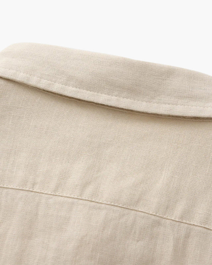 Men's Linen Long Sleeve Button-Down Shirt with Spread Collar and Chest Pocket