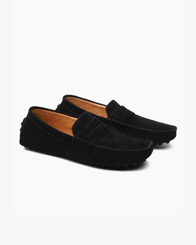 Men's Suede Driver Slip-On Loafers with Penny Strap and Closed Toe