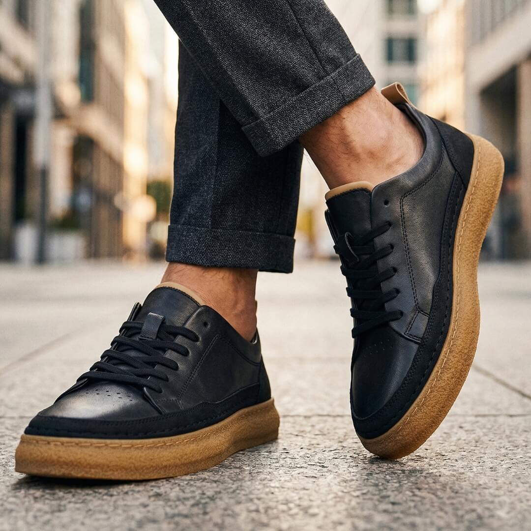 Leather Lace-Up Low Top Sneakers Gum Rubber Sole