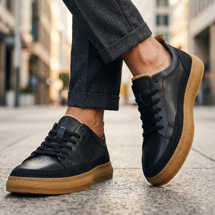 Leather Lace-Up Low Top Sneakers Gum Rubber Sole