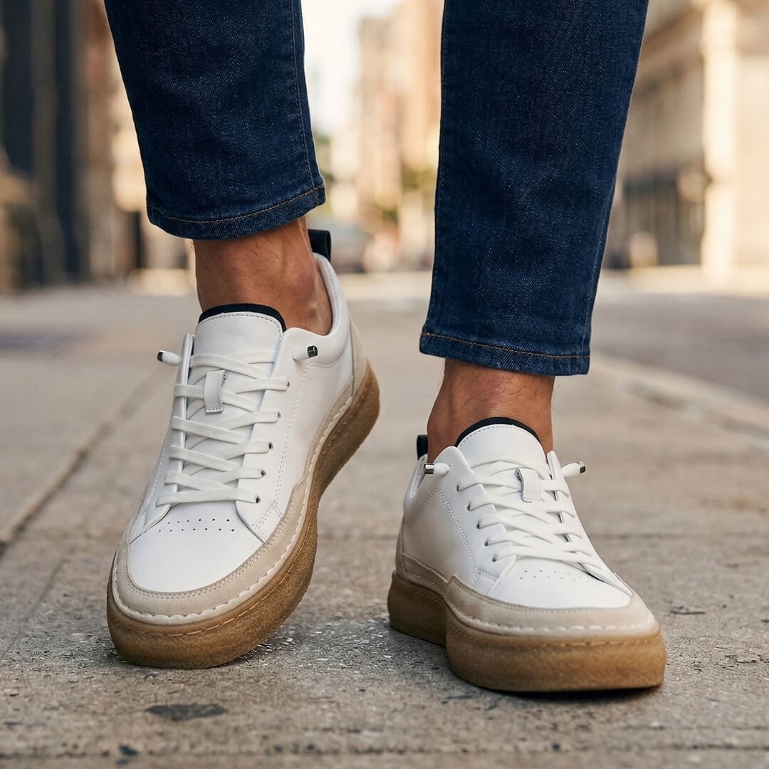 Leather Lace-Up Low Top Sneakers Gum Rubber Sole