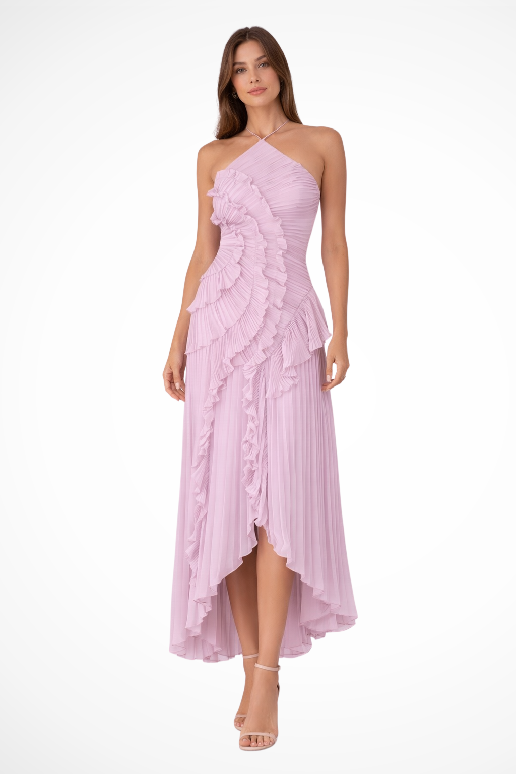 Women's Sleeveless Halter Backless Ruffled Maxi Summer Wedding Guest Dress