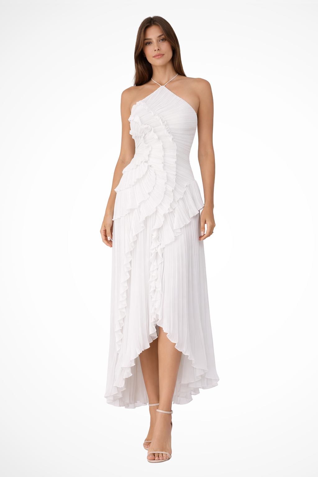 Women's Sleeveless Halter Backless Ruffled Maxi Summer Wedding Guest Dress
