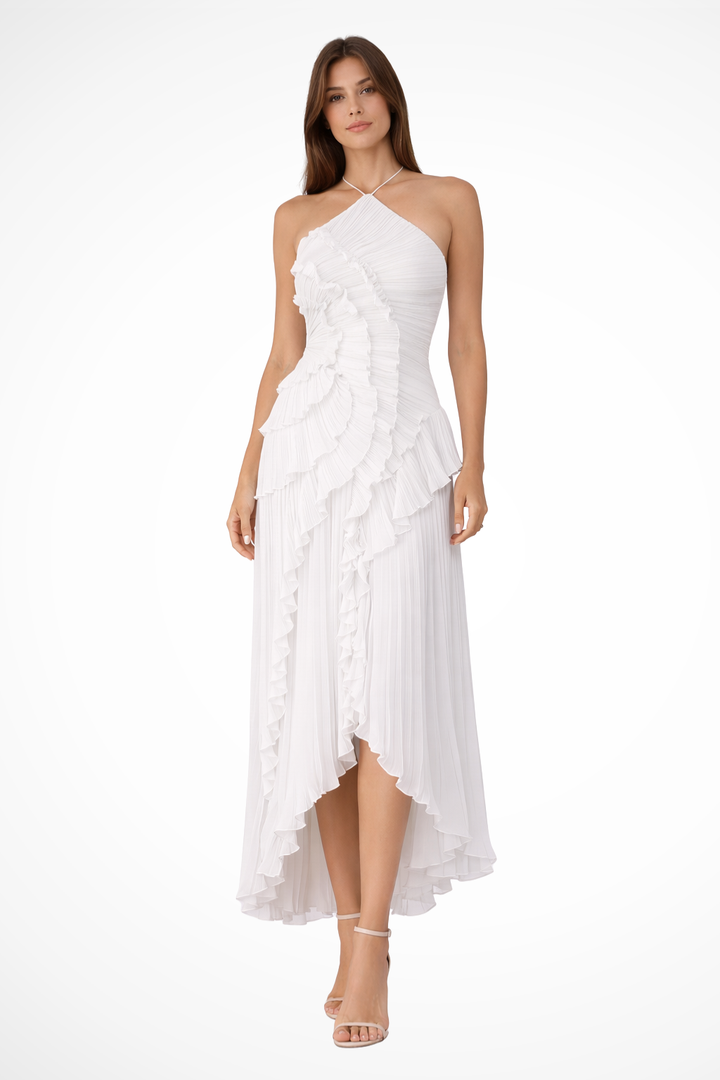 Women's Sleeveless Halter Backless Ruffled Maxi Summer Wedding Guest Dress