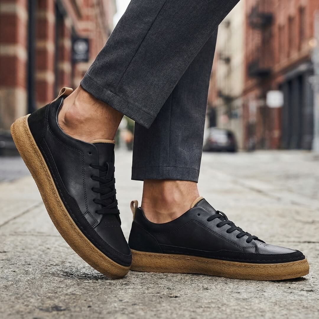 Leather Lace-Up Low Top Sneakers Gum Rubber Sole