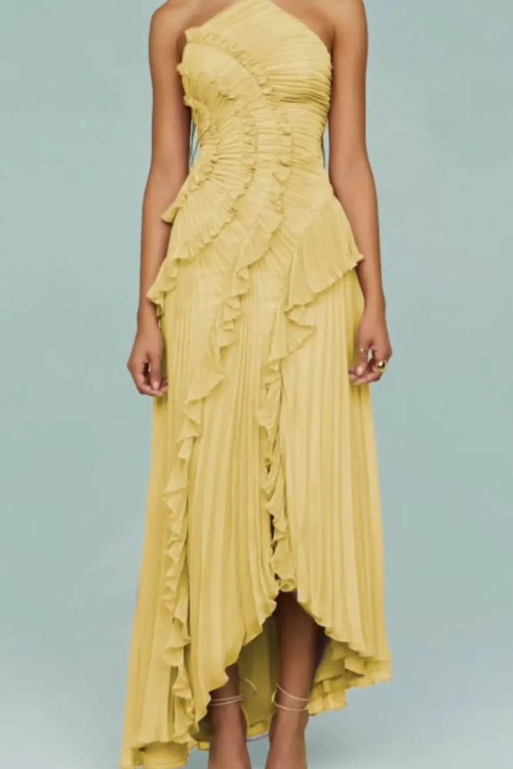 Women's Sleeveless Halter Backless Ruffled Maxi Summer Wedding Guest Dress