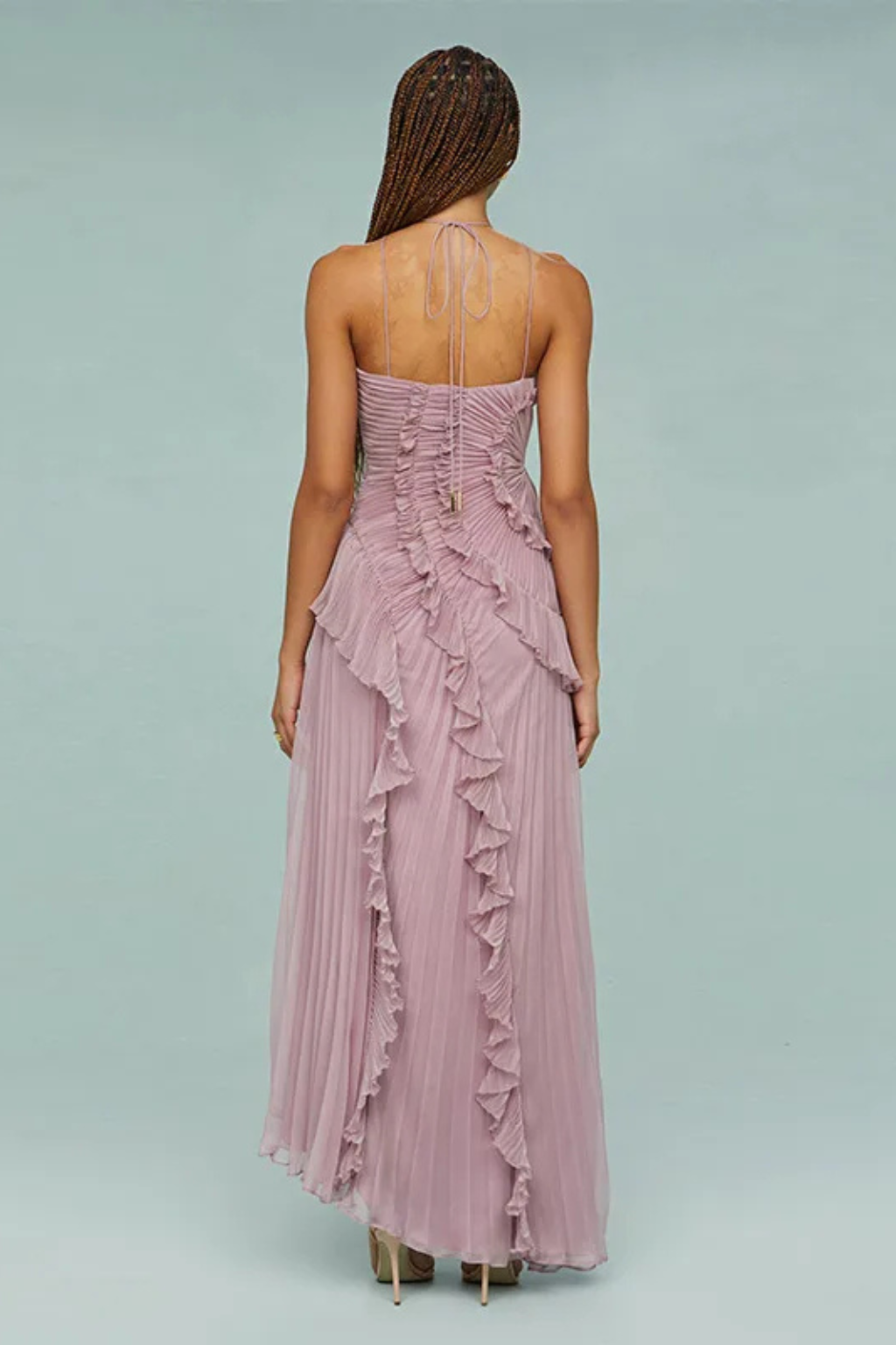 Women's Sleeveless Halter Backless Ruffled Maxi Summer Wedding Guest Dress
