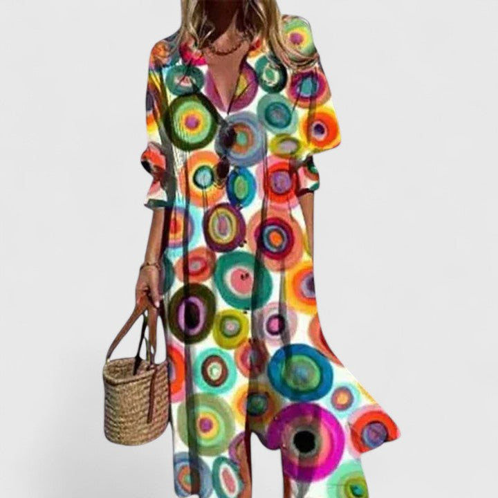Women's Tropical Print Shirt Midi Dress Button Front