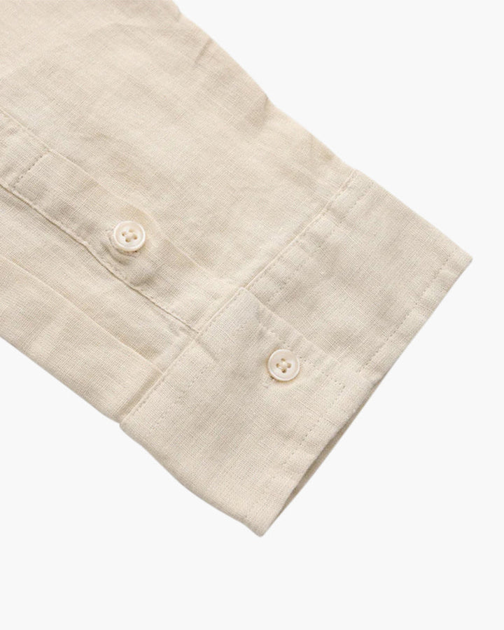 Men's Linen Long Sleeve Button-Down Shirt with Spread Collar and Chest Pocket