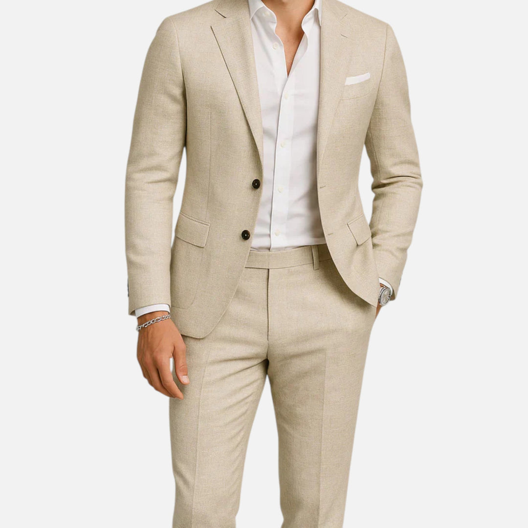 Men's Linen Two Piece Suit Slim Fit Classic Elegant