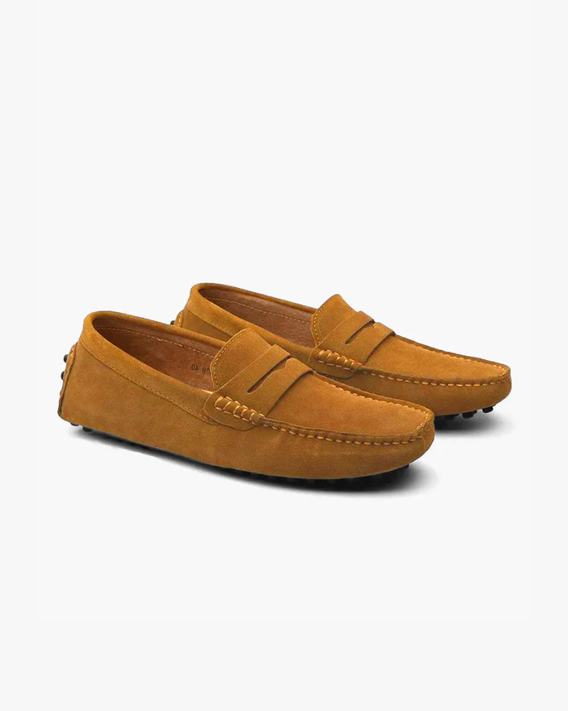 Men's Suede Driver Slip-On Loafers with Penny Strap and Closed Toe