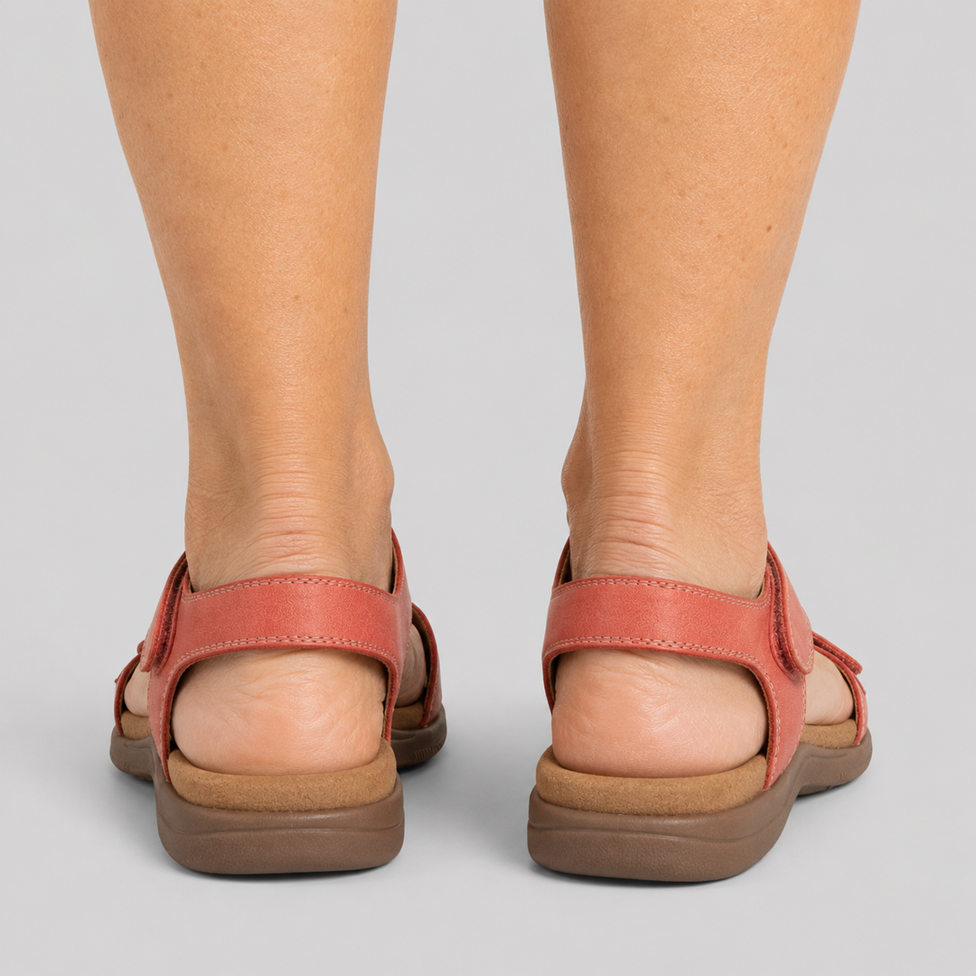 Women's Open Toe Flat Sandals with T-Strap and Adjustable Hook and Loop Closure