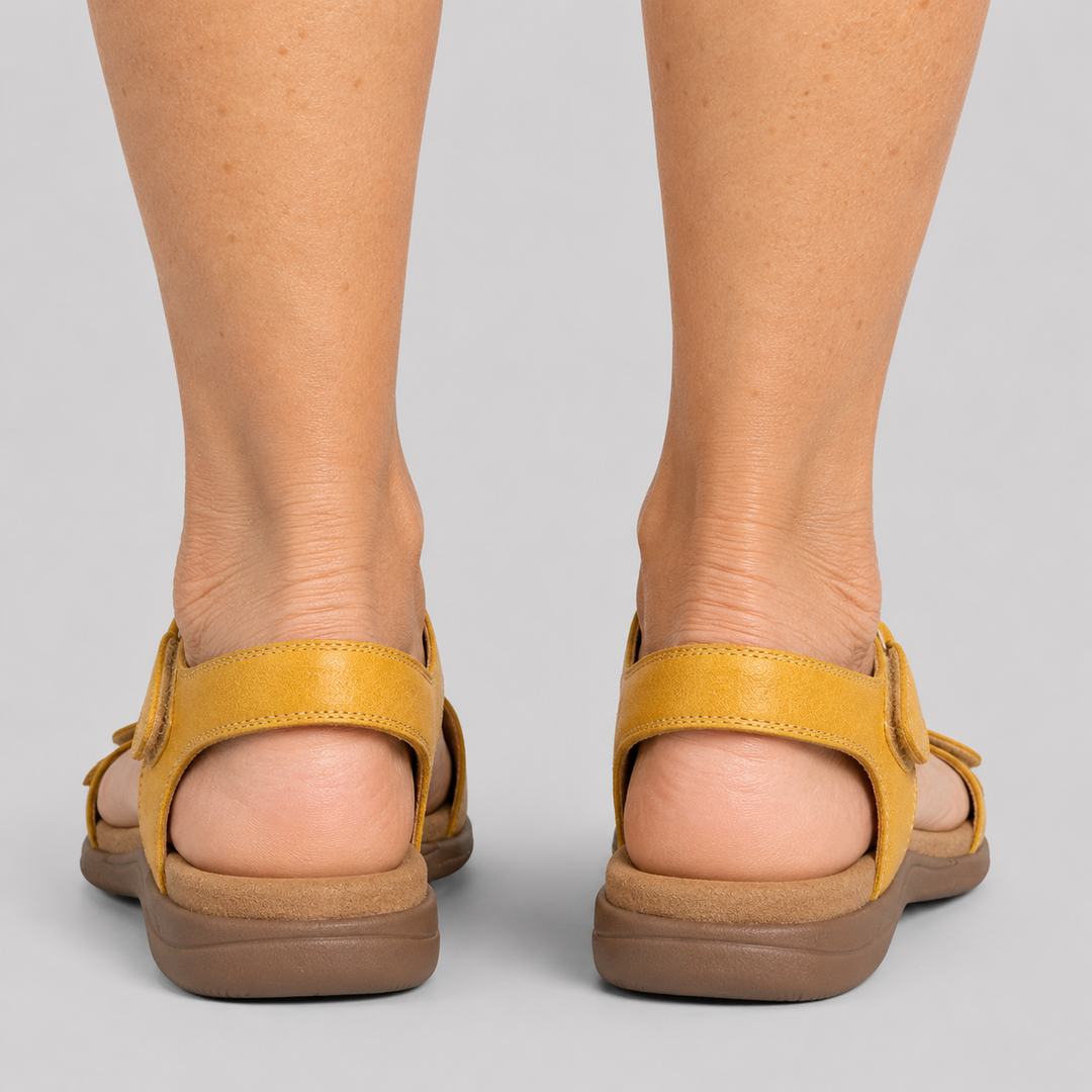 Women's Open Toe Flat Sandals with T-Strap and Adjustable Hook and Loop Closure